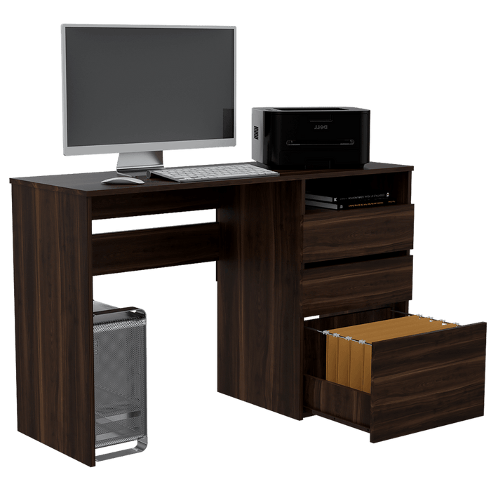 Escritorio Venus, Caoba, con Dos Cajones Multiusos y Un Cajón Archivador Adicional