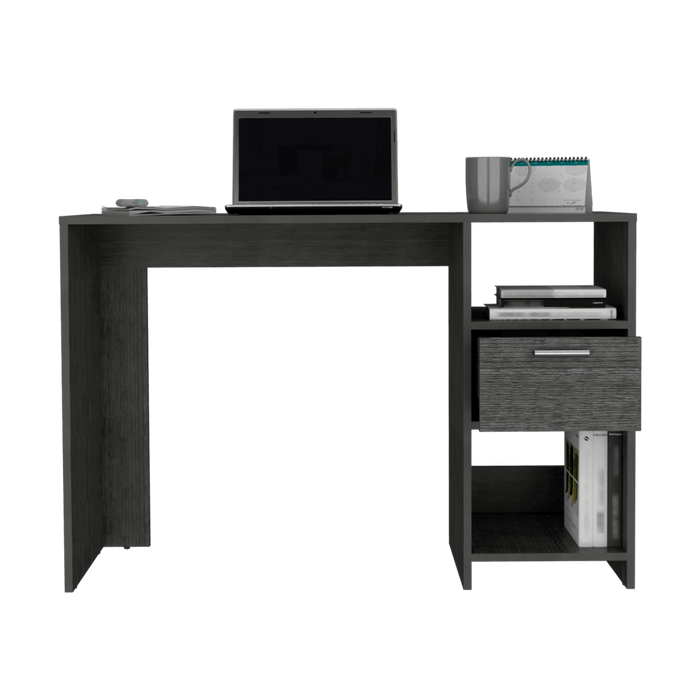 Escritorio Malasia, Gris, con Un Cajón Archivador y Dos Entrepaños