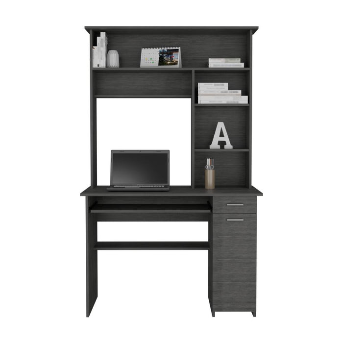 Escritorio Hucth, Roble Gris, con Un Cajón Deslizable y Puerta Batiente ZF