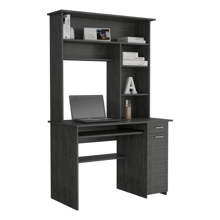 Escritorio Hucth, Roble Gris, con Un Cajón Deslizable y Puerta Batiente ZF
