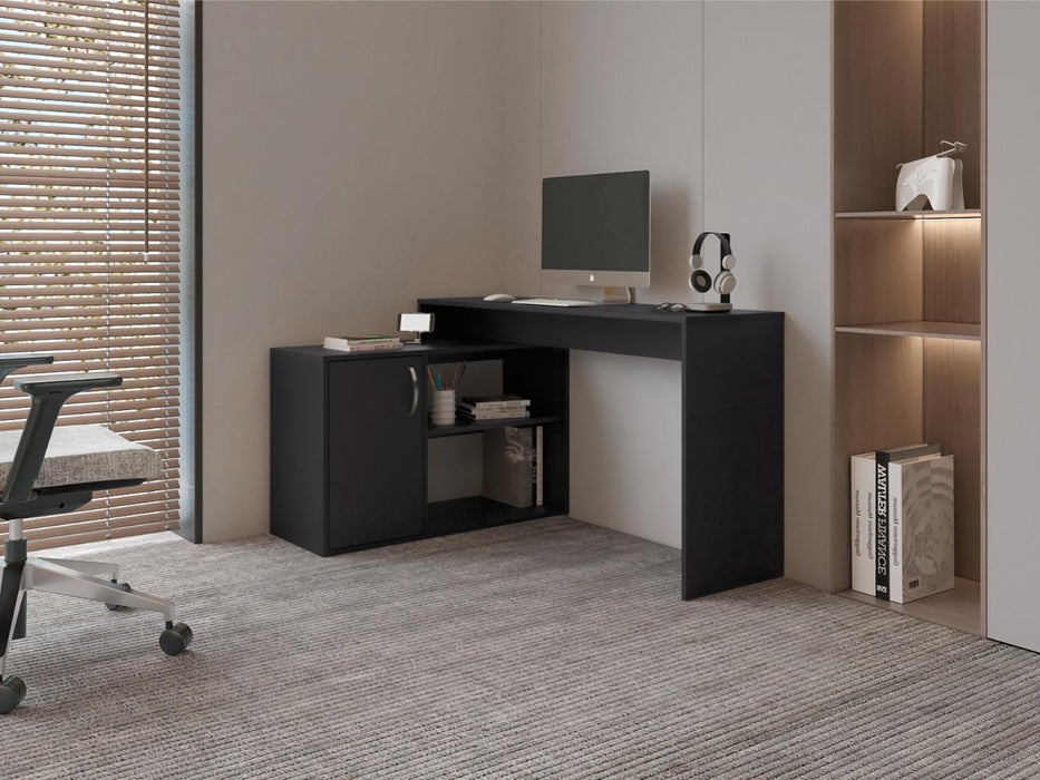 Escritorio en L Axis Eco, Wengue, con amplio espacio de trabajo