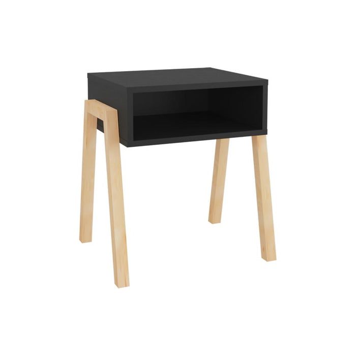 Mesa de Noche Pinet, Wengue , Con un entrepaño para guardar objetos con diseño minimalista