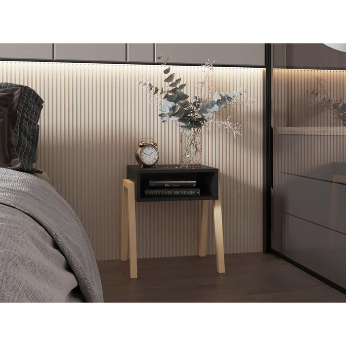 Mesa de Noche Pinet, Wengue , Con un entrepaño para guardar objetos con diseño minimalista