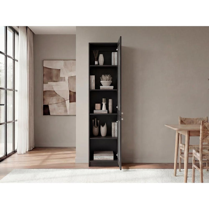 Biblioteca Home, Wengue, con Ventanas Estriadas, Dos Puertas Abatibles y de Fácil Armado ZF