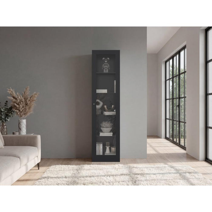 Biblioteca Home Eco Con Puerta En Vidrio, Wengue, con Cinco Entrepaños ZF