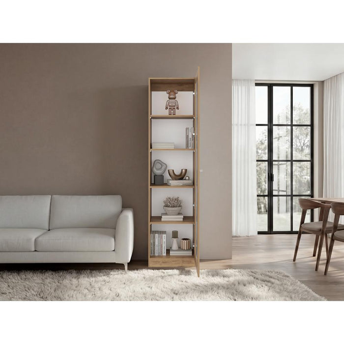 Biblioteca Home Eco Con Puerta En Vidrio, Macadamia, con Cinco Entrepaños ZF