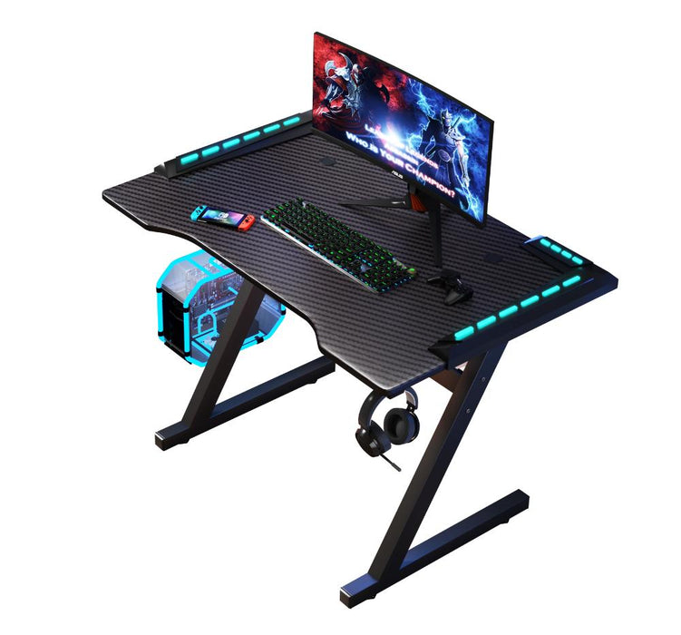 Escritorio Gamer Silver, Negro, Estructura Metalica y Luz Led