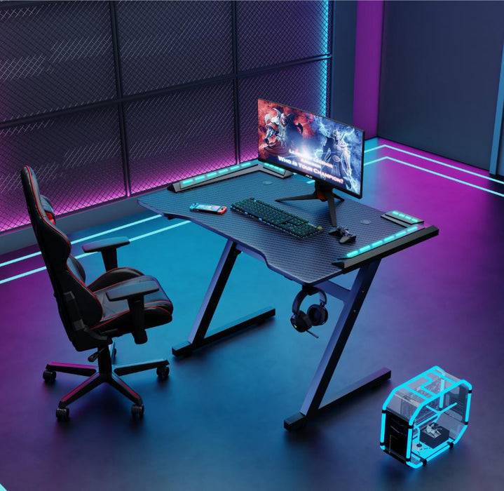 Escritorio Gamer Silver, Negro, Estructura Metalica y Luz Led