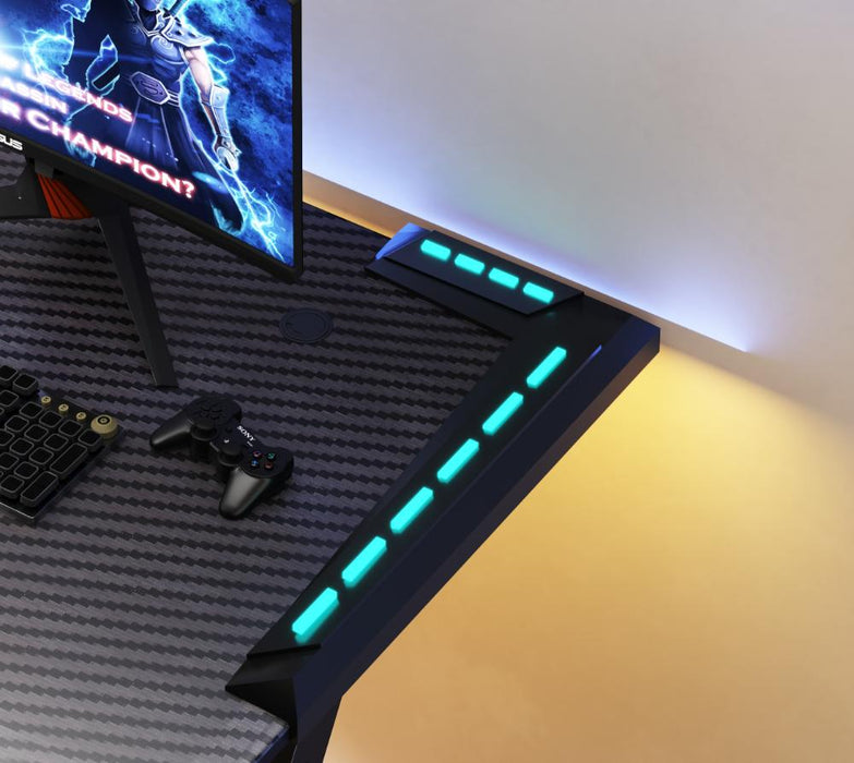 Escritorio Gamer Silver, Negro, Estructura Metalica y Luz Led