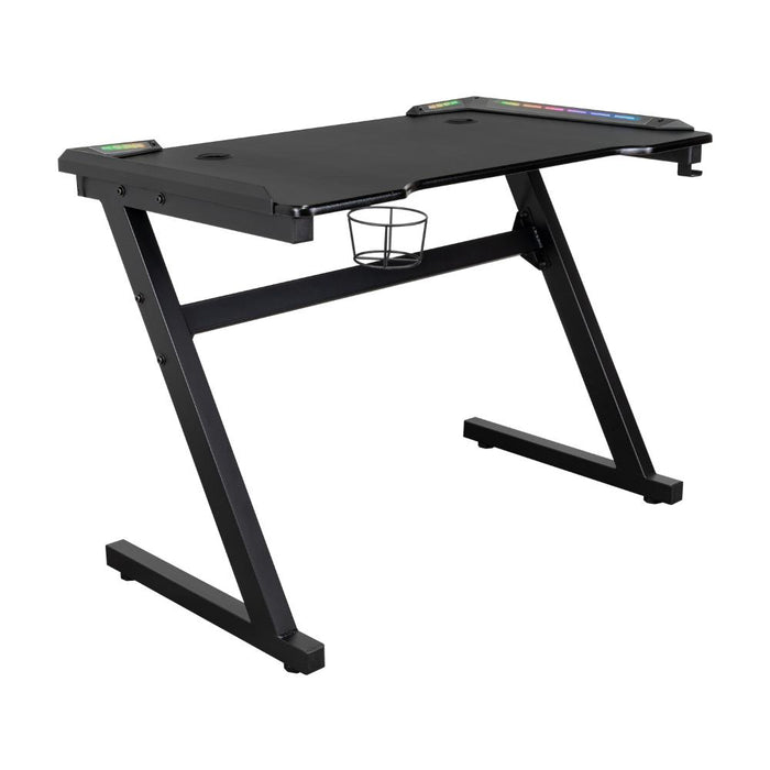 Escritorio Gamer Silver, Negro, Estructura Metalica y Luz Led