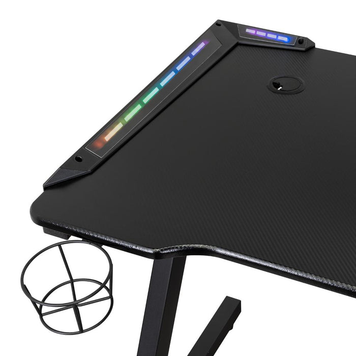 Escritorio Gamer Silver, Negro, Estructura Metalica y Luz Led