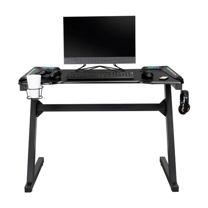 Escritorio Gamer Silver, Negro, Estructura Metalica y Luz Led