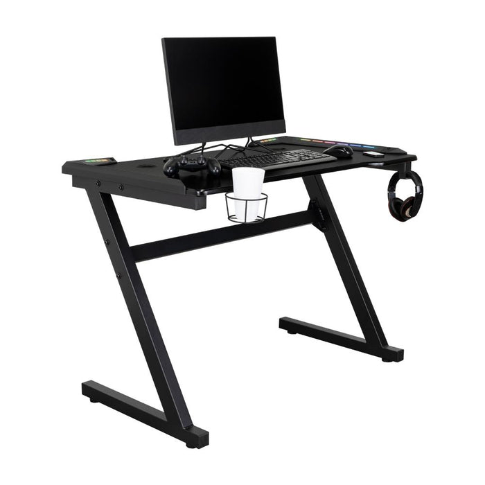 Escritorio Gamer Silver, Negro, Estructura Metalica y Luz Led