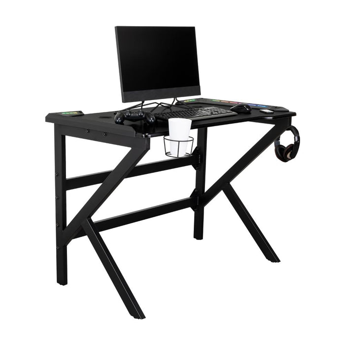 Escritorio Gamer Galactic, Negro, Estructura Metalica y Luz Led