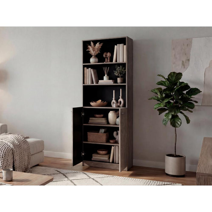 Biblioteca Home, Positano y Wengue, con Cinco Entrepaños y Dos Puertas Abatibles ZF