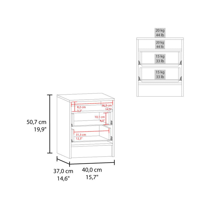 Mesa de Noche Douglas, Kronos Azul, Con Dos Cajones, Espacio Para Libros Y Objetos Decorativos