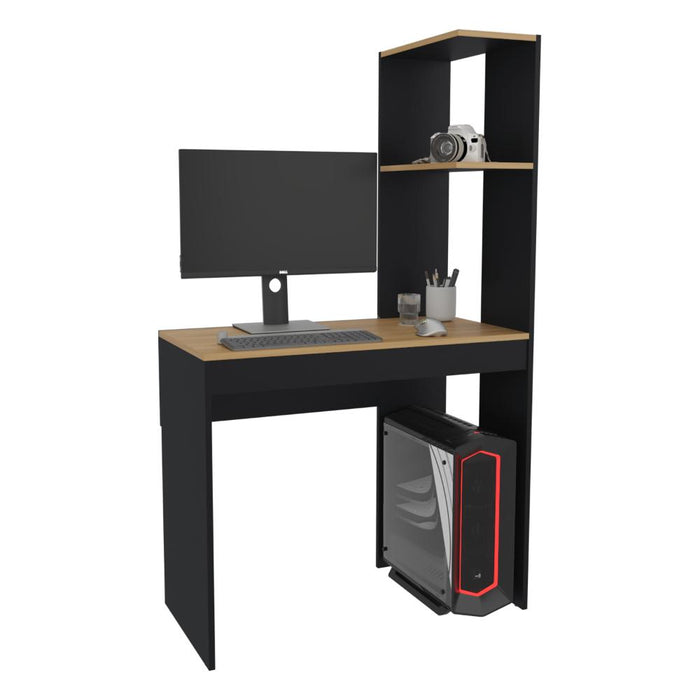 Escritorio Delph, Fresno Europeo y Wengue, con espacio derecho para ubicar objetos decorativos