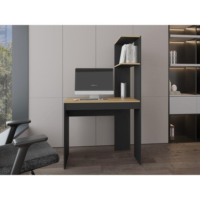 Escritorio Delph, Fresno Europeo y Wengue, con espacio derecho para ubicar objetos decorativos