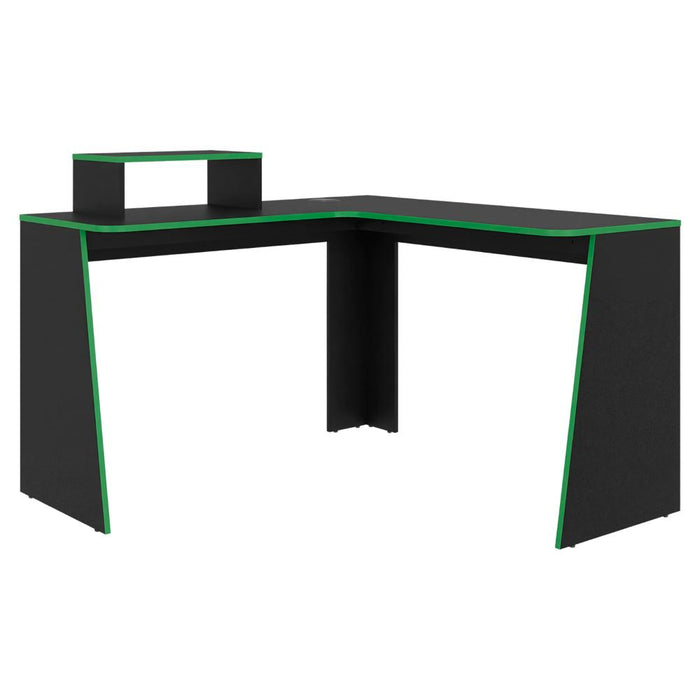 Escritorio Gamer en L Toki, Verde y Wengue, con Amplio Espacio para PC