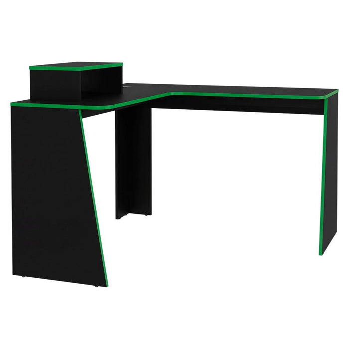 Escritorio Gamer en L Toki, Verde y Wengue, con Amplio Espacio para PC