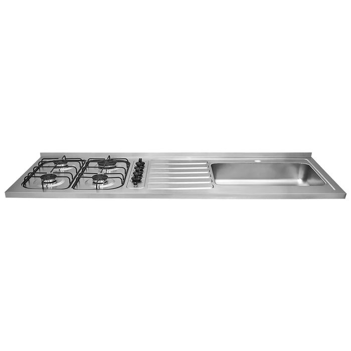 Mesón de cocina inoxidable 1.50 metros pozuelo derecho a gas natural con encendido eléctrico marca Haceb