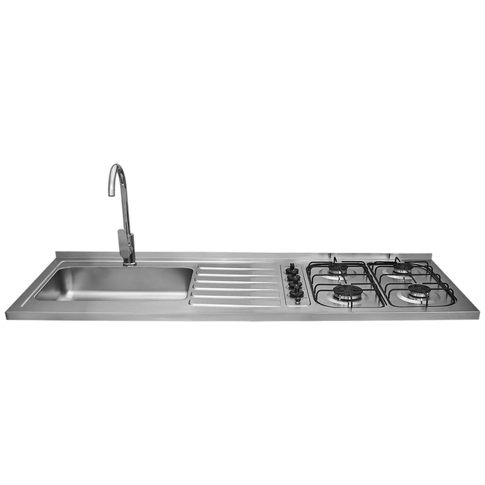 Mesón de cocina inoxidable 1.50 metros pozuelo izquierdo gas natural con encendido eléctrico marca Haceb