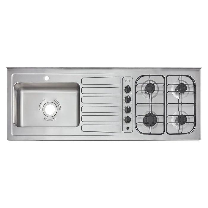 Mesón de cocina inoxidable 1.50 metros pozuelo izquierdo gas natural con encendido eléctrico marca Haceb