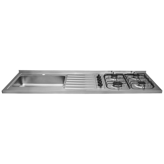 Mesón de cocina inoxidable 1.50 metros pozuelo izquierdo gas natural con encendido eléctrico marca Haceb