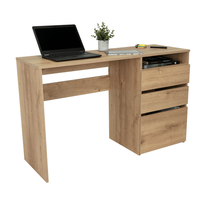 Escritorio Venus, Café Claro, con Dos Cajones Multiusos y Un Cajón Archivador Adicional