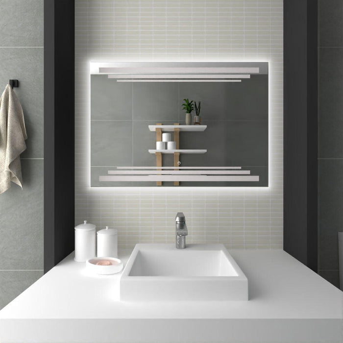 Espejo Rectangular Barú, Gris, con Luz Led y Botón Touch