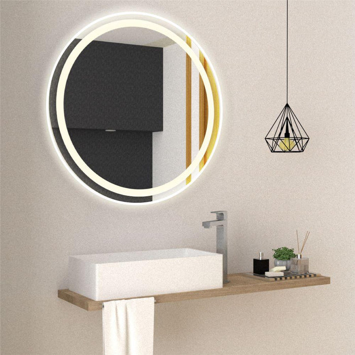 Espejo Circular Malibú, Gris, con Luz Led