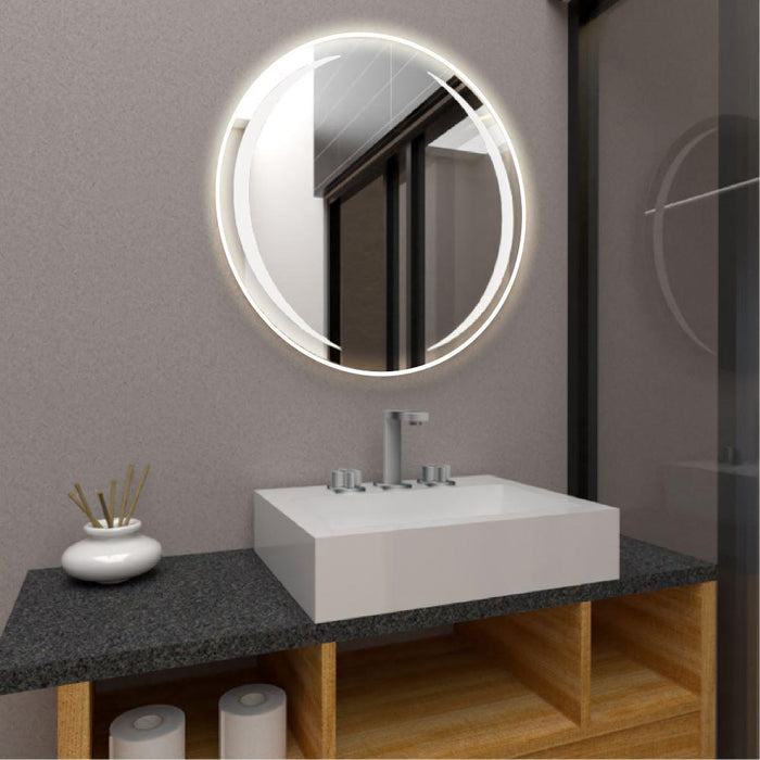Espejo Circular Oliver, Gris, con Luz Led