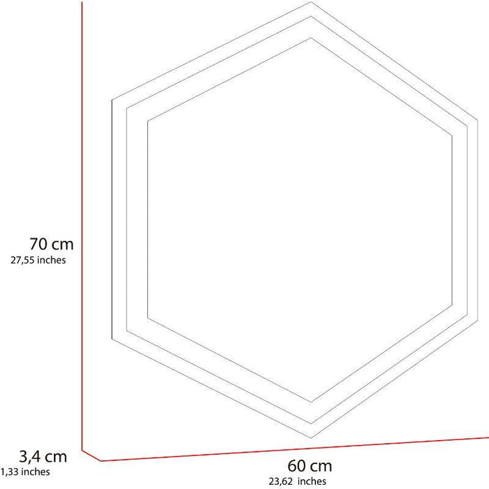 Espejo Hexagonal Wolf, Gris, con Luz Led