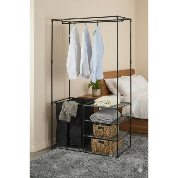 Clóset Organizador Lupont, Negro, de Tres Niveles y Dos Canastas para Ropa