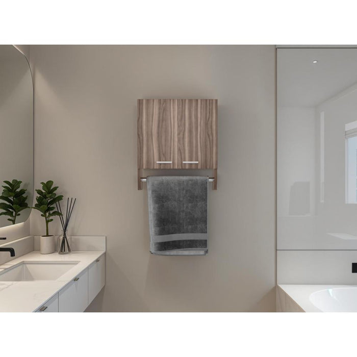 Gabinete de Baño Lupek, Avellana, Con tubo y manija metálicas