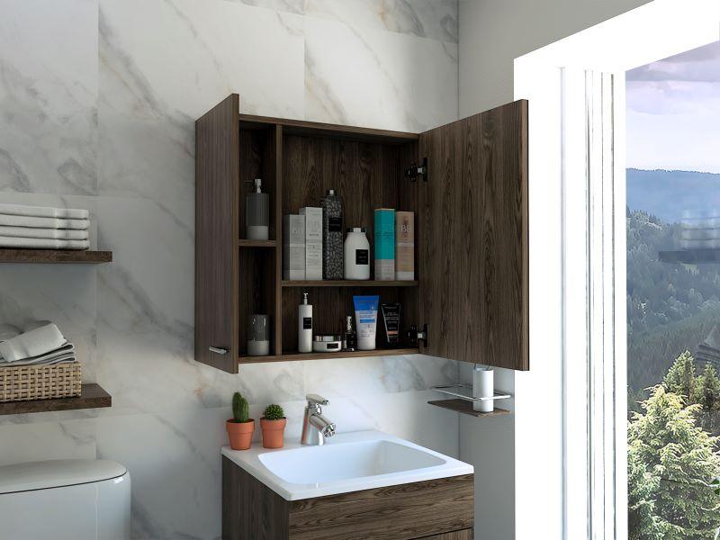 Gabinete de Baño Depp, Avellana, con Puerta Espejo y Dos Entrepaños