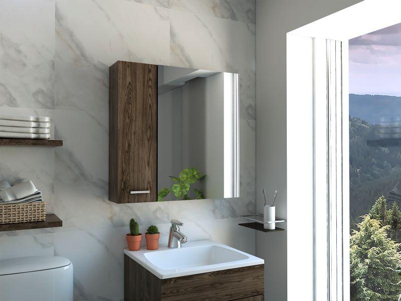 Gabinete de Baño Depp, Avellana, con Puerta Espejo y Dos Entrepaños