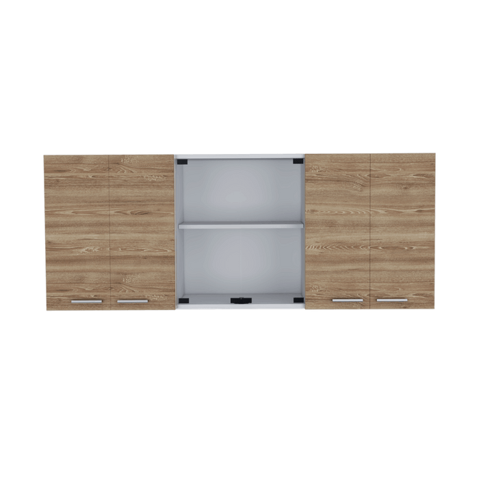 Gabinete Superior Vega, Fresno Europeo y Blanco, incluye entrepaño móvil central y dos puertas de vidrio