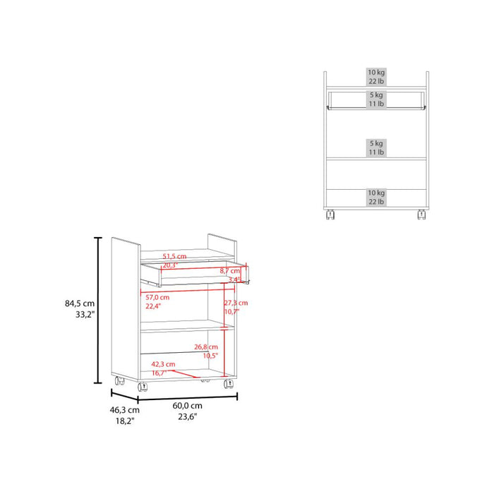 Mesa Auxiliar de Cocina Glover, Blanco Duqueza, con Rodachina ZF