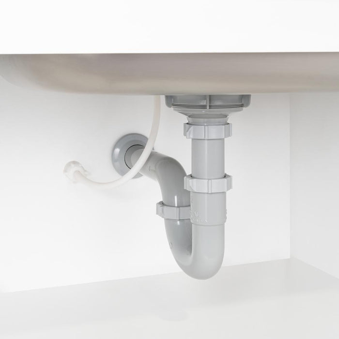 Gabinete Inferior Cantabria, Kronos Blanco y Roble Gris, con dos Puertas Abatibles- Mesón derecho y Grifería ZF