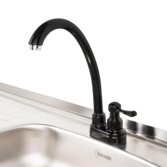 Gabinete Inferior Cantabria, Kronos Blanco y Roble Gris, con dos Puertas Abatibles- Mesón derecho y Grifería ZF