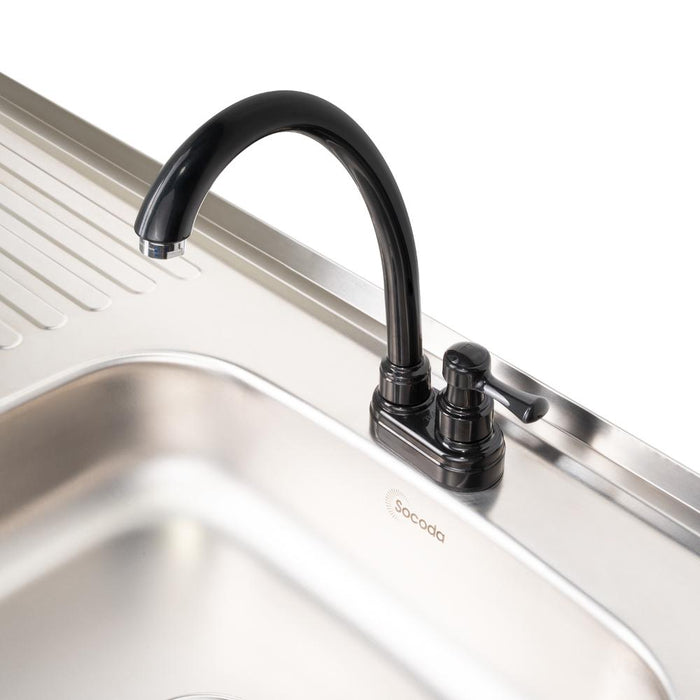 Gabinete Inferior Cantabria, Kronos Wengue, con dos Puertas Abatibles- Mesón Izquierdo y Grifería ZF