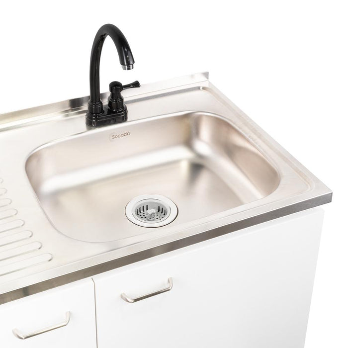 Gabinete Inferior Cantabria, Kronos Blanco Duqueza, con dos Puertas Abatibles- Mesón Izquierdo y Grifería ZF