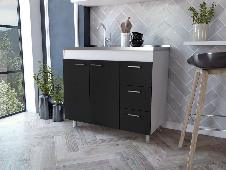 Gabinete Inferior Cantabria, Wengue Y Blanco Duqueza, con Dos Puertas Batientes Y Tres Cajones Deslizables ZF