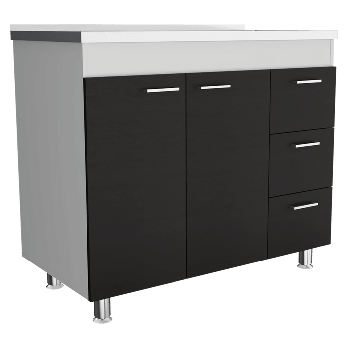 Gabinete Inferior Cantabria, Wengue Y Blanco Duqueza, con Dos Puertas Batientes Y Tres Cajones Deslizables ZF