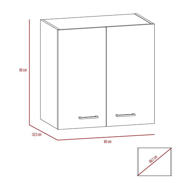 Gabinete Superior Roswy, Blanco Duqueza y Chocolate, con Dos Puertas Batientes