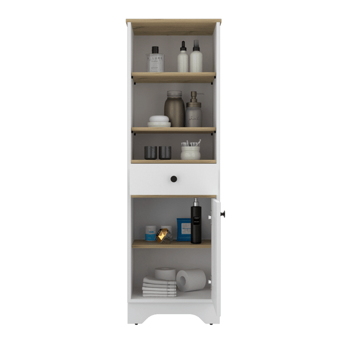 Gabinete de Baño Aqua 2, Blanco Perla y Café Claro, con Variedad De Entrepaños