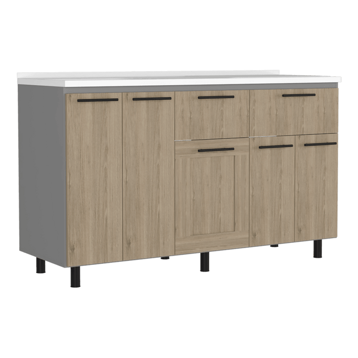 Gabinete Inferior Kazán 150, Gris y Beige, con Gran Capacidad de Almacenamiento, Incluye Mesón Izquierdo