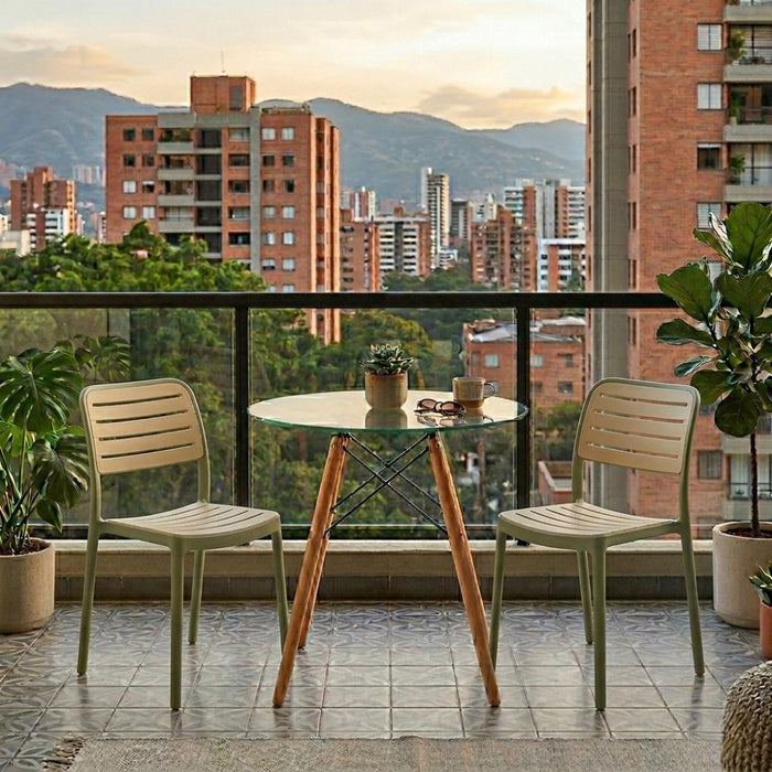 Silla Carolina, Color Verde Olivo y Beige, con Espaldar de Líneas Horizontales