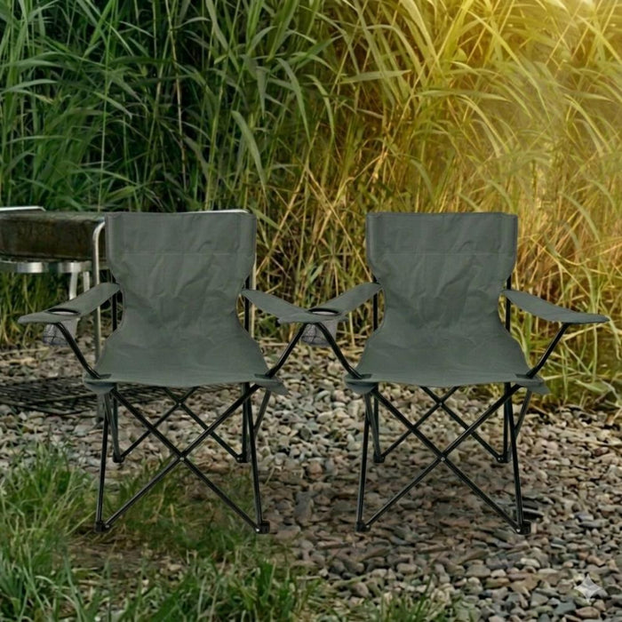 Silla Plegable Camping Tanzania, Gris Oscuro, con Portavasos
